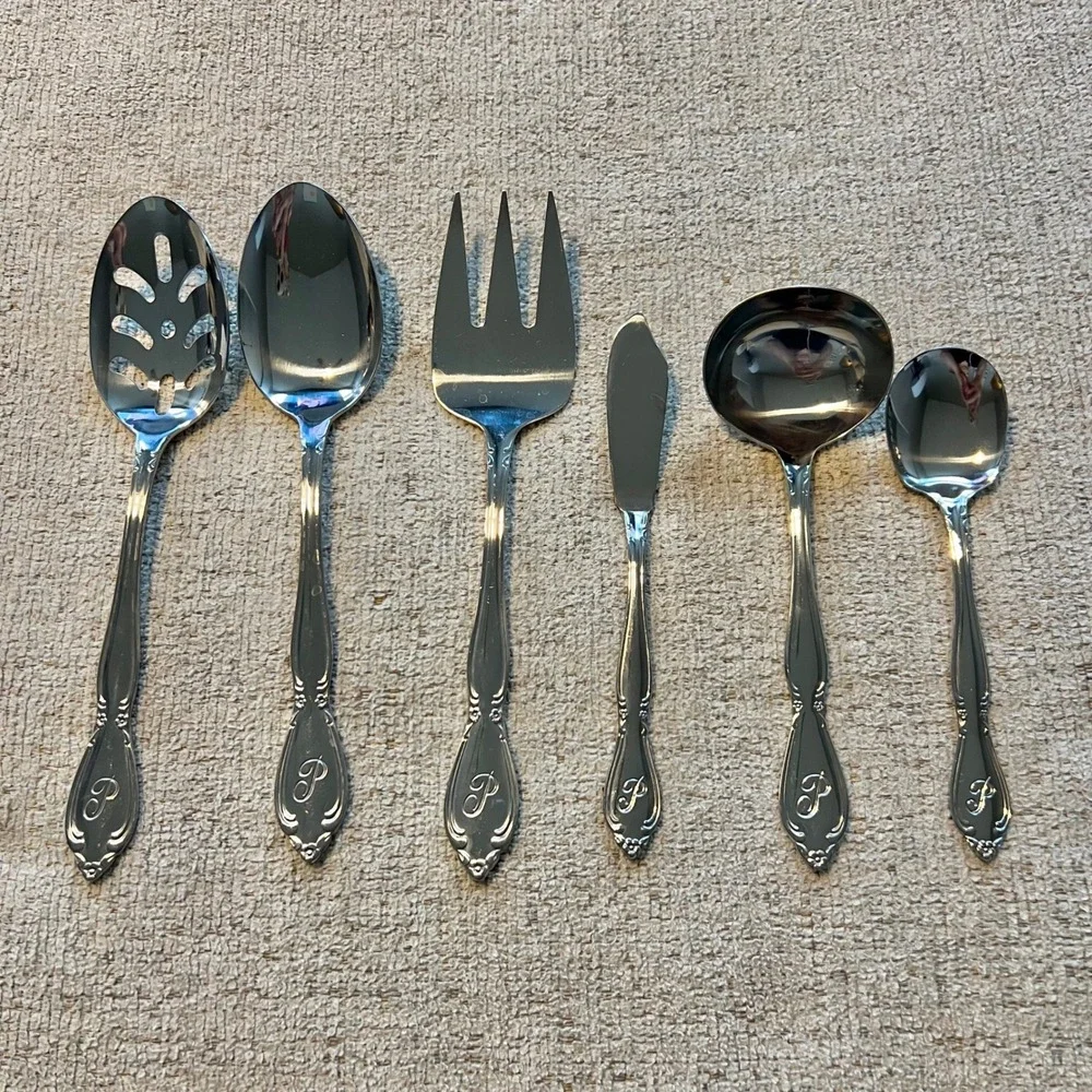 Vtg Custom Craft Stainless Monogrammed P Flatware Set Case Napkin Rings 79 pc